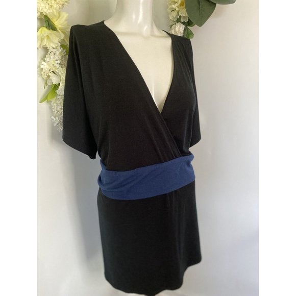 Mossimo Size 28W/30W Polyester Pullover Tunic Short Sleeve Black Blue Sash NWT - Picture 2 of 16